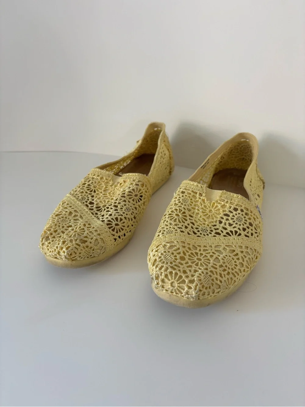 TOMS Women's Crochet Slip-On Flats in Pale Yellow